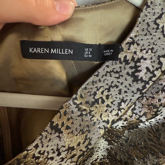 Karen Millen Gold Black Jacquard Dress US 8 Metallic Occasion - Picture 2 of 2